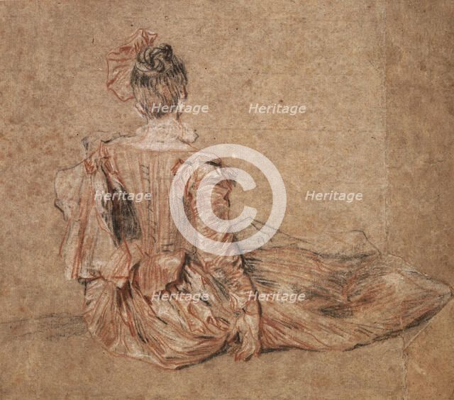Study of a woman seen from the back by Jean-Antoine Watteau, 1716-1718.  Artist: Jean-Antoine Watteau