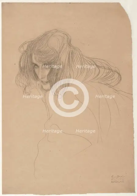 Study of a woman's head in three-quarter profile (Study for Unchastity in the Beethoven Frieze), c.1901-1902. Artist: Klimt, Gustav (1862-1918)