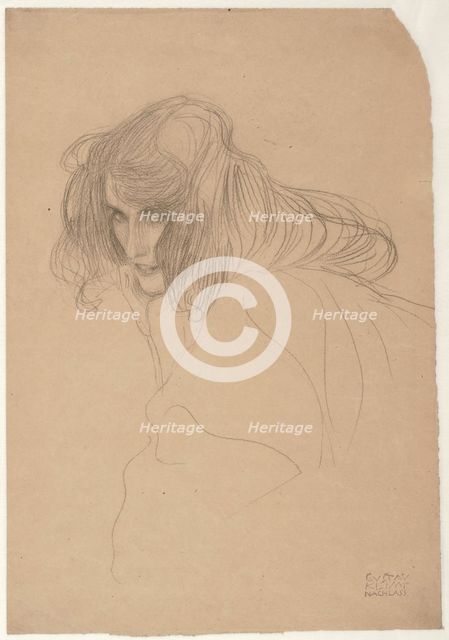 Study of a woman's head in three-quarter profile (Study for Unchastity in the Beethoven Frieze), c.1901-1902. Artist: Klimt, Gustav (1862-1918)