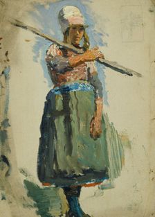Study of a young girl carrying a pole, (Marken), mid-late 1870s. Creator: George Clausen