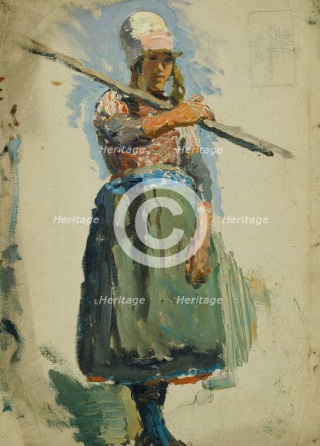 Study of a young girl carrying a pole, (Marken), mid-late 1870s. Creator: George Clausen.