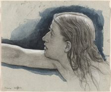 Study of a Young Man's Head with Right Arm Outstretched, 1860. Creator: Edward John Poynter