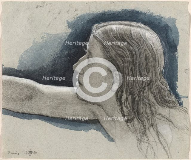 Study of a Young Man's Head with Right Arm Outstretched, 1860. Creator: Edward John Poynter.