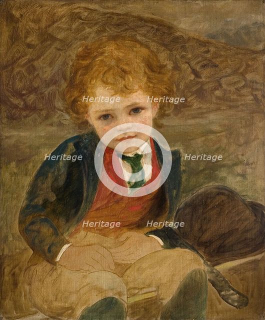 Study Of A Boy Sitting In A Wheelbarrow, 1890. Creator: Louisa Starr.