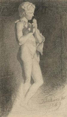 Study of a boy playing the flute, 1859. Creator: Frantisek Klimkovic