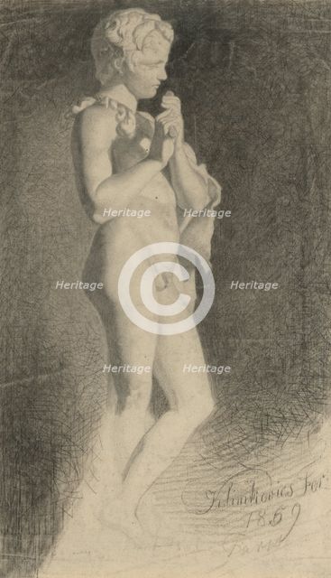 Study of a boy playing the flute, 1859. Creator: Frantisek Klimkovic.
