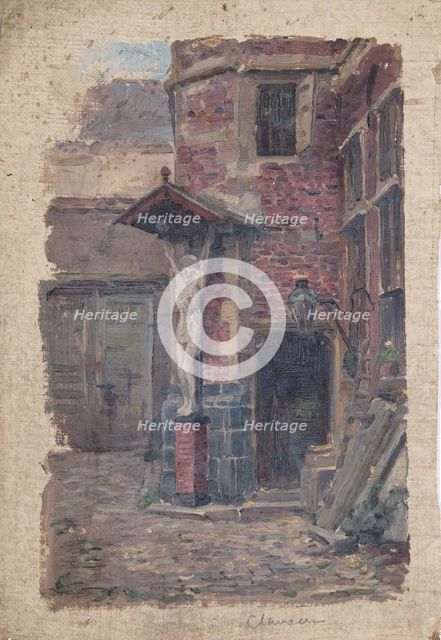 Study of a calvary on a building exterior, (northern Europe), mid-late 1870s. Creator: George Clausen.