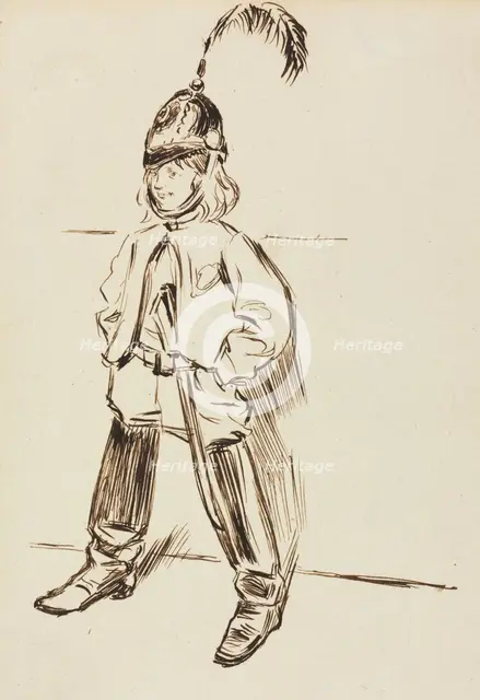Study of a Child in Helmet and Boots. Creator: Charles Samuel Keene (British, 1823-1891).