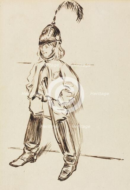 Study of a Child in Helmet and Boots. Creator: Charles Samuel Keene (British, 1823-1891).