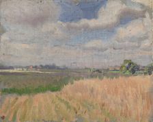 Study of a cornfield in Summer with a view of distant buildings, (late 1870s/1880s?). Creator: George Clausen