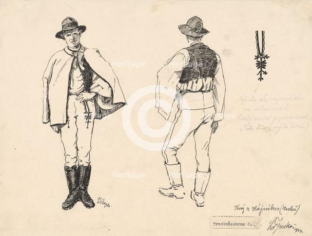Study of a costume from Hajnikov, around 1920. Creator: Ladislav Treskon.