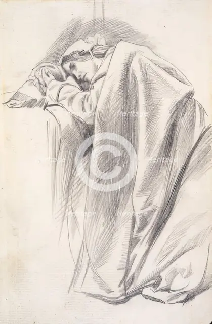 Study of a Draped Female Figure, Reclining, c1843-1891. Creator: Charles Samuel Keene.