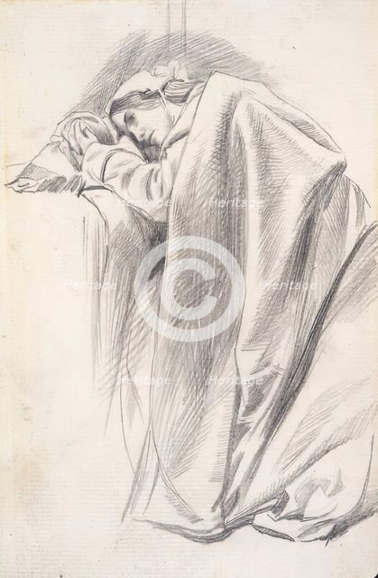 Study of a Draped Female Figure, Reclining, c1843-1891. Creator: Charles Samuel Keene.
