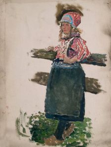 Study of a Dutch girl leaning against a fence, (Marken), mid-late 1870s. Creator: George Clausen