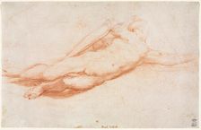 Study of a Fallen Soldier (possibly the Conversion of Saul) (recto), c. 1525. Creator: Correggio (Italian, 1489?-1534), attributed to