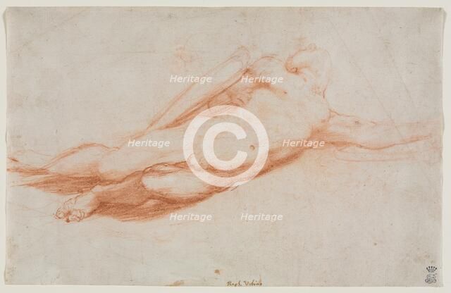 Study of a Fallen Soldier (possibly the Conversion of Saul) (recto)..., c. 1525. Creator: Correggio (Italian, 1489?-1534), attributed to.