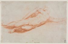 Study of a Fallen Soldier (possibly the Conversion of Saul) (recto)..., c. 1525. Creator: Correggio (Italian, 1489?-1534), attributed to