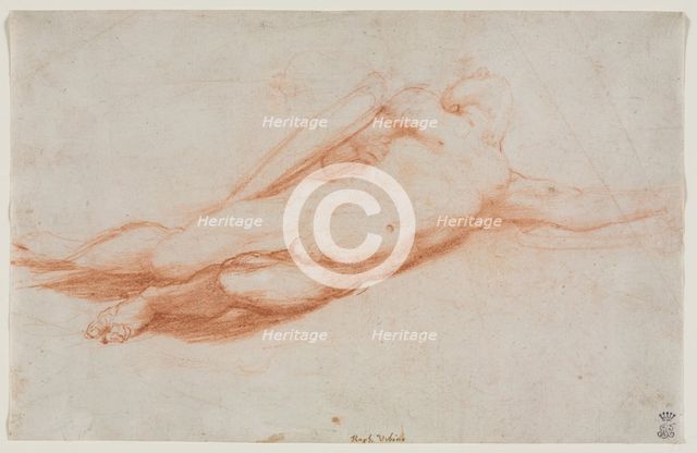 Study of a Fallen Soldier (possibly the Conversion of Saul) (recto)..., c. 1525. Creator: Correggio (Italian, 1489?-1534), attributed to.