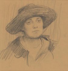Study of a female head with a hat, around 1918. Creator: Ladislav Treskon