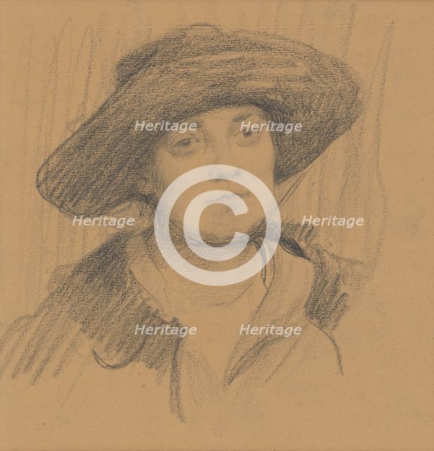 Study of a female head with a hat, around 1918. Creator: Ladislav Treskon.