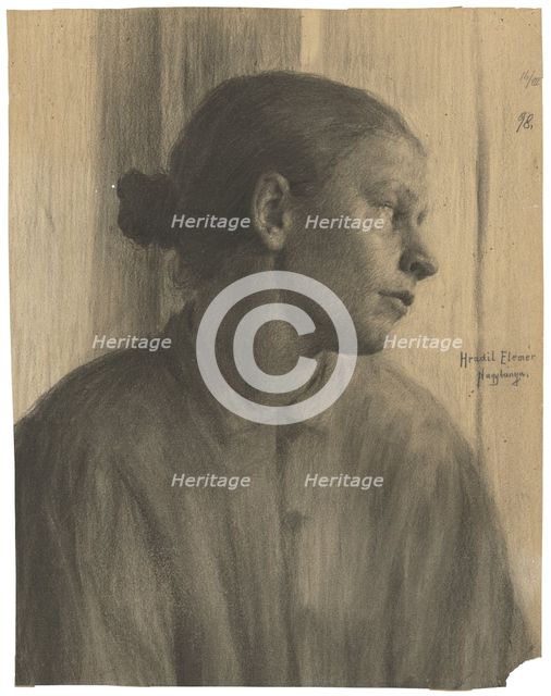 Study of a female head in profile, 1898. Creator: Elemír Halász-Hradil.