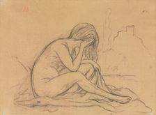 Study of a Female Nude ...(recto); Studies of Drapery and Study of a Landscape (verso), 1800s. Creator: Pierre Puvis de Chavannes (French, 1824-1898)