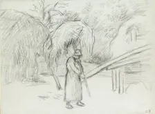 Study of a female peasant carrying a load of hay in the farmyard at Foucault, c1875. Artist: Camille Pissarro