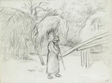 Study of a female peasant carrying a load of hay in the farmyard at Foucault, c1875. Artist: Camille Pissarro