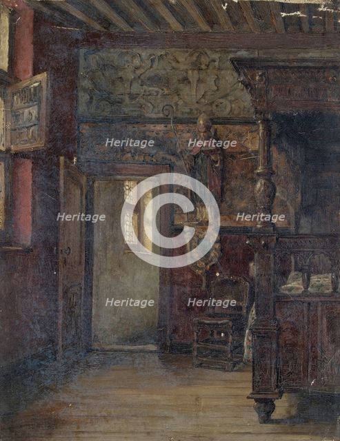 Study of a Flemish interior with a statue of a bishop, mid-late 1870s. Creator: George Clausen.