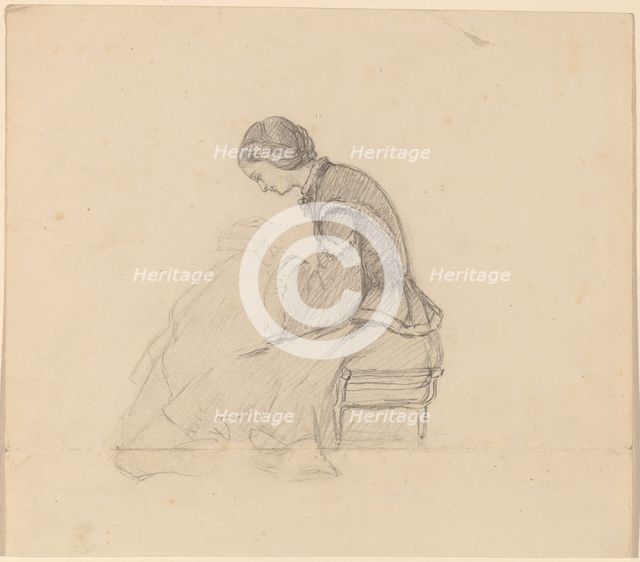 Study of a Girl Reading, c. 1858. Creator: Elihu Vedder.