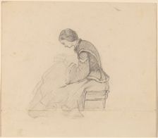 Study of a Girl Reading, c. 1858. Creator: Elihu Vedder