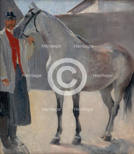 Study of a Grey Horse with a Coachman, around 1895. Creator: Jozef Hanula.