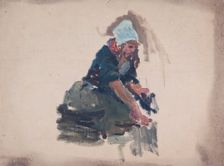 Study of a kneeling Dutch woman, mid-late 1870s. Creator: George Clausen