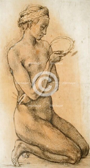 Study of a Kneeling Nude Girl for "The Entombment", ca 1500-1501. Creator: Buonarroti, Michelangelo (1475-1564).