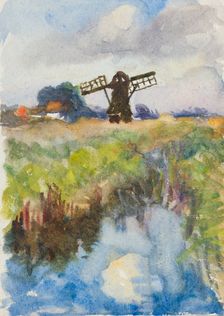 Study of a landscape with windmill, c1875-1944. Creator: George Clausen