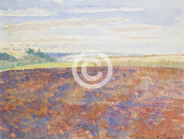 Study of a landscape with a ploughed field, Eragny-sur-Epte, c1886-1890. Artist: Camille Pissarro.