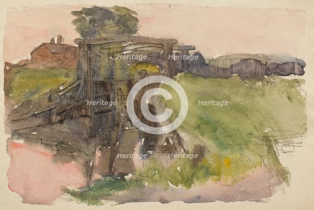 Study of a landscape with river and lock gates, c1875-1944. Creator: George Clausen.
