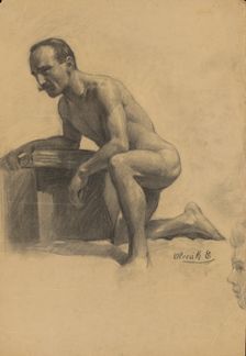 Study of a man kneeling on one knee, 1910-1920. Creator: Emil Alexay-Olexák