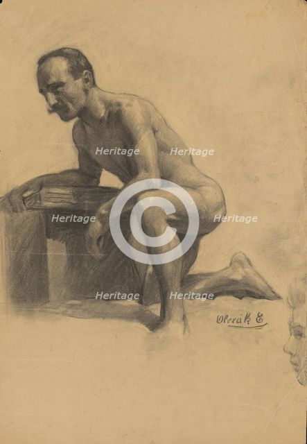Study of a man kneeling on one knee, 1910-1920. Creator: Emil Alexay-Olexák.