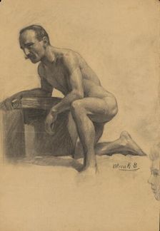Study of a man kneeling on one knee, 1910-1920. Creator: Emil Alexay-Olexák