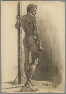 Study of a man holding a pillar, 1910-1920. Creator: Emil Alexay-Olexák