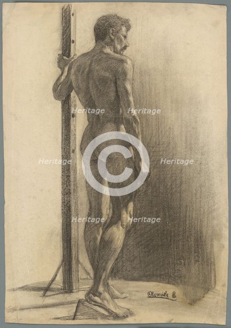 Study of a man holding a pillar, 1910-1920. Creator: Emil Alexay-Olexák.