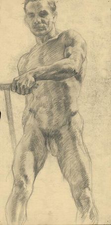 Study of a man holding a stick in his hand, 1910-1920. Creator: Emil Alexay-Olexák
