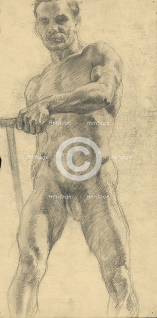 Study of a man holding a stick in his hand, 1910-1920. Creator: Emil Alexay-Olexák.