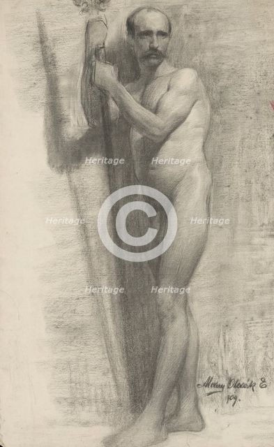 Study of a man leaning on a stick, 1909. Creator: Emil Alexay-Olexák.