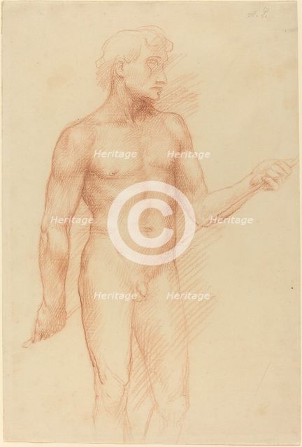 Study of a Man's Figure, Holding Rod behind Back. Creator: Alphonse Legros.