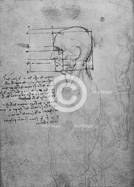 'Study of a Man's Nude Torso, the Head Squared for Proportion', c1480 (1945). Artist: Leonardo da Vinci.