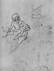 Study of a Madonna and Child, of Profiles and of Machinery 1478-1480 (1945). Artist: Leonardo da Vinci