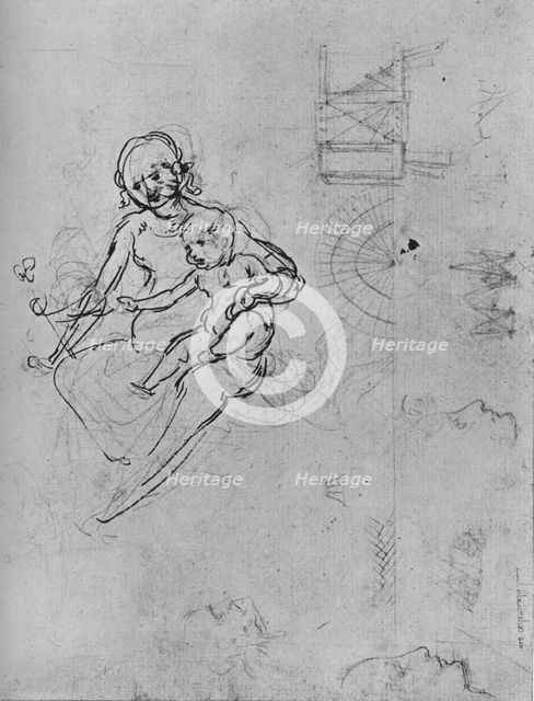 'Study of a Madonna and Child, of Profiles and of Machinery', 1478-1480 (1945).  Artist: Leonardo da Vinci.
