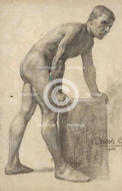 Study of a male nude - side view, 1908. Creator: Emil Alexay-Olexák.